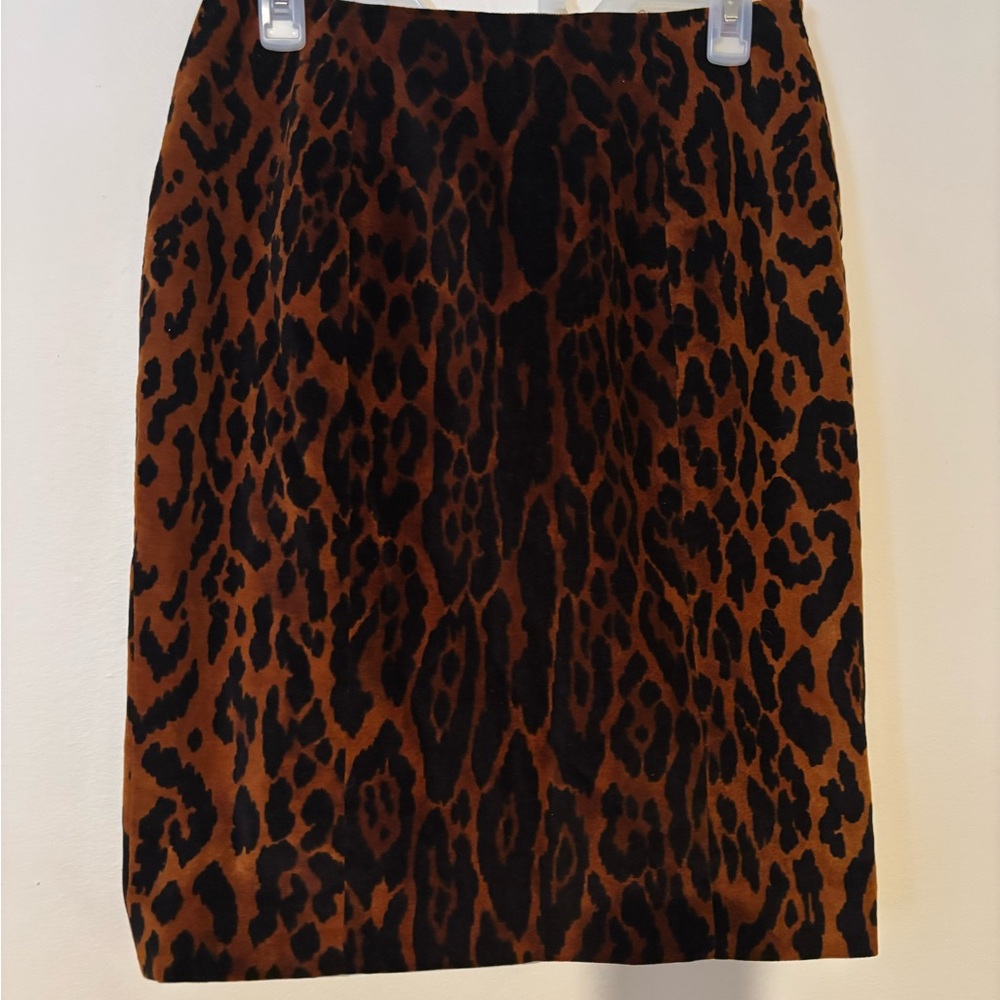 Faux suede Elegant Animal Print Lined Pencil Skirt with leather accent zippers
